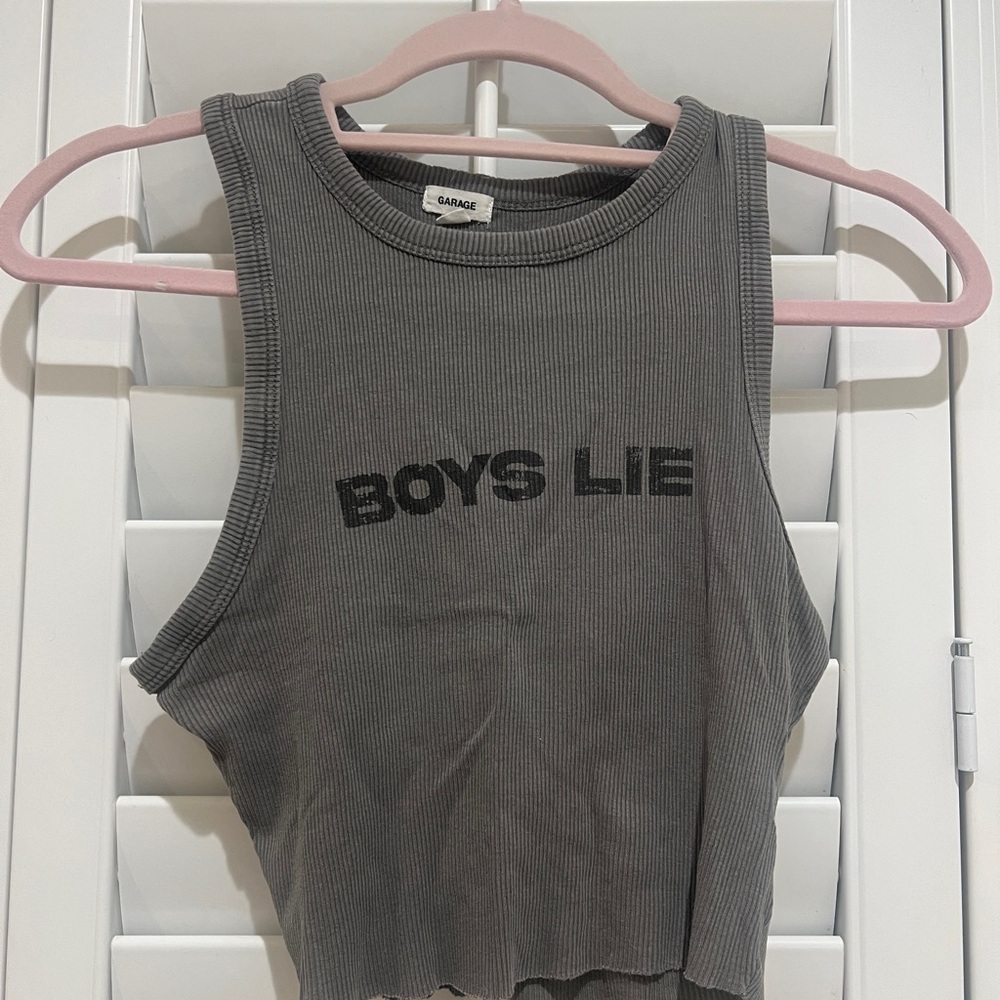 Garage Gray Black Tank Top Boys Lie Print
